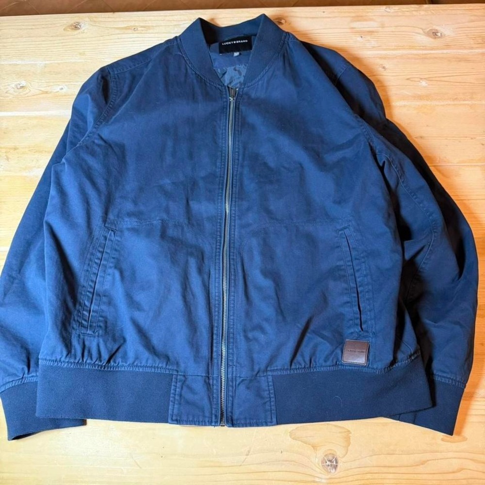 Lucky Brand Mens Bomber Jacket Navy Blue Cotton Full Zip XL Utility Pocket